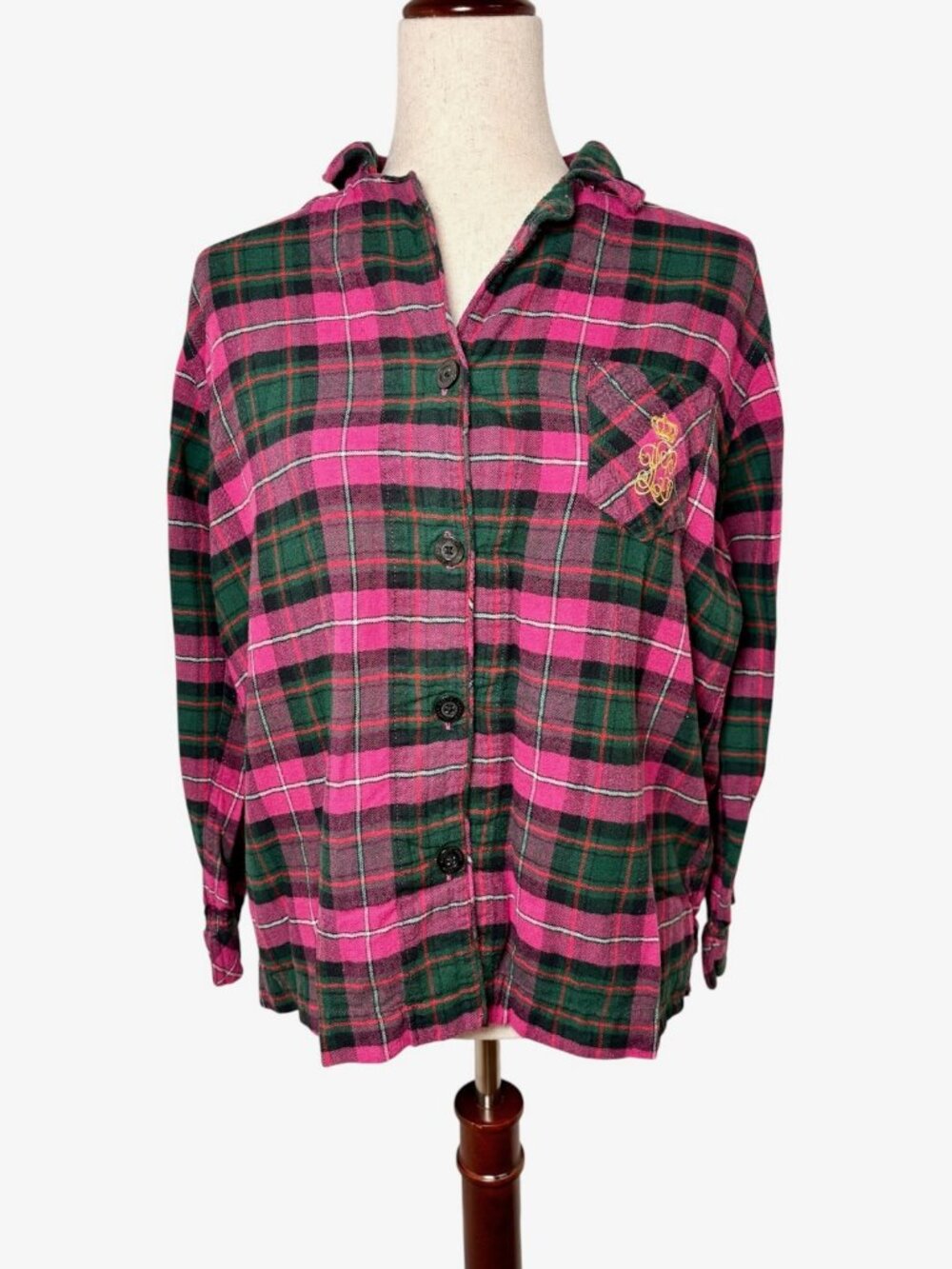 Lauren Ralph Lauren Purple Green Plaid Pajama Top Preppy Lounge Medium